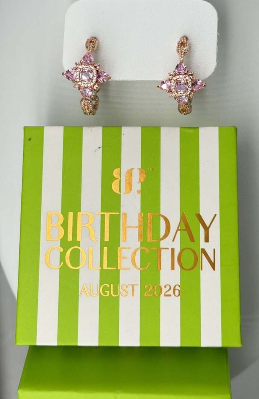 BP August Designer Hoops Star Pink Spinel Rose Gold Links